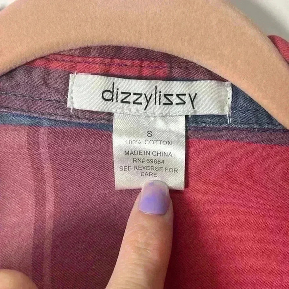 Dizzy Lizzy Long Sleeve Plaid 100% Cotton Button Down Top Size Small - Picture 2 of 7